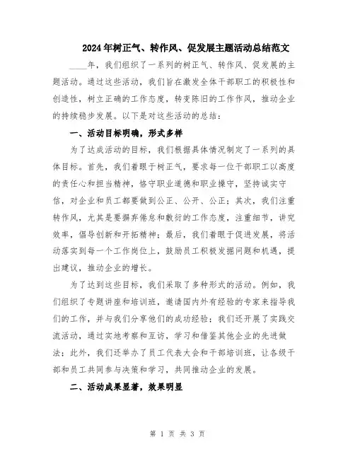 2024年树正气、转作风、促发展主题活动总结范文