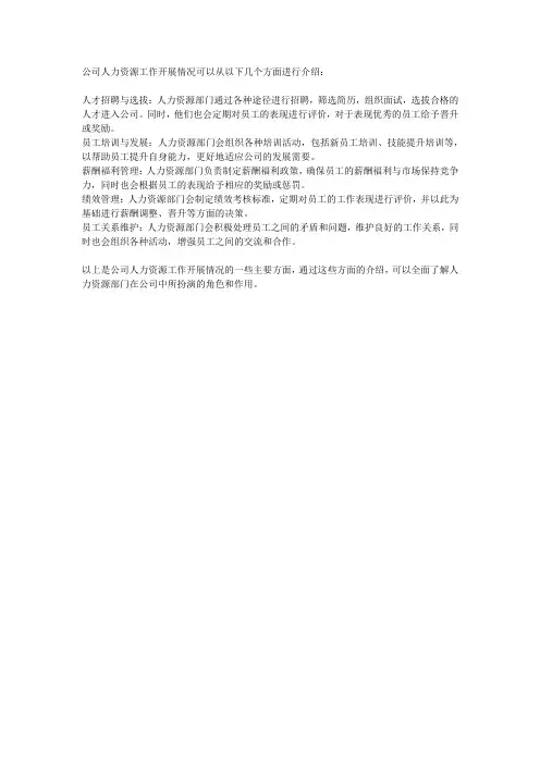 公司人力工作开展情况