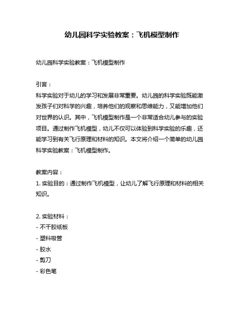 幼儿园科学实验教案：飞机模型制作