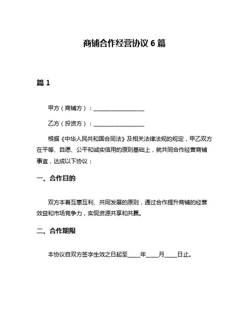 商铺合作经营协议6篇