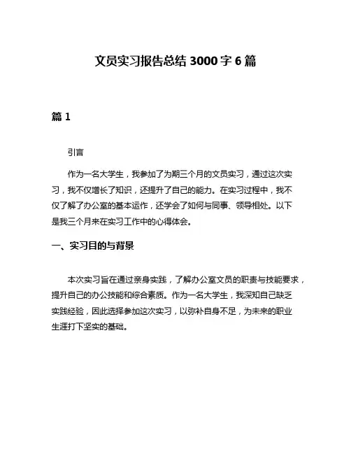 文员实习报告总结3000字6篇