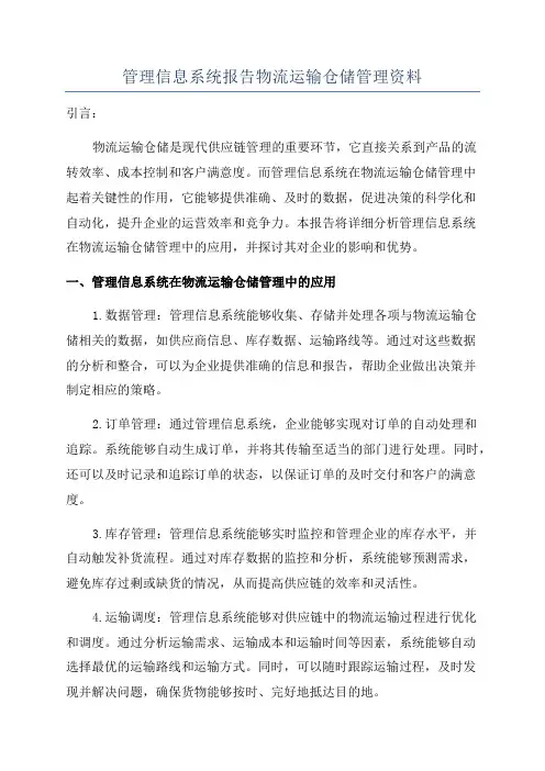 管理信息系统报告物流运输仓储管理资料