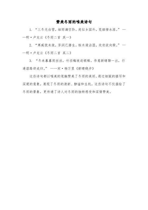 赞美冬雨的唯美诗句
