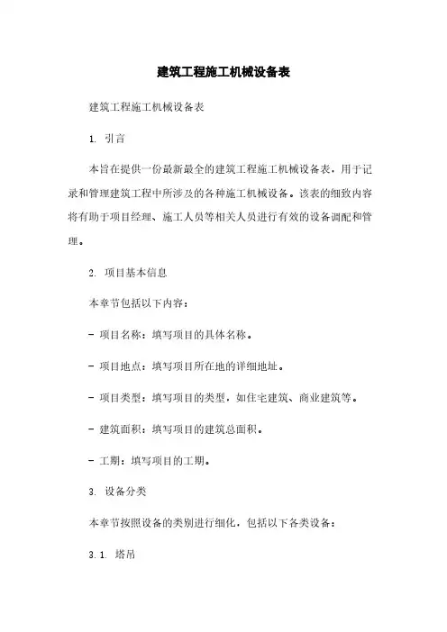 建筑工程施工机械设备表