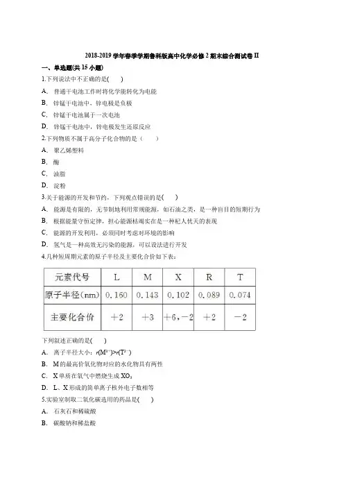 鲁科版高中化学必修2期末模拟综合测试卷II(含答案解析版)