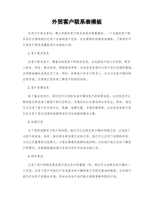 外贸客户联系表模板
