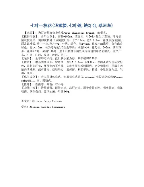 七叶一枝花(华重楼,七叶莲,铁灯台,草河车)