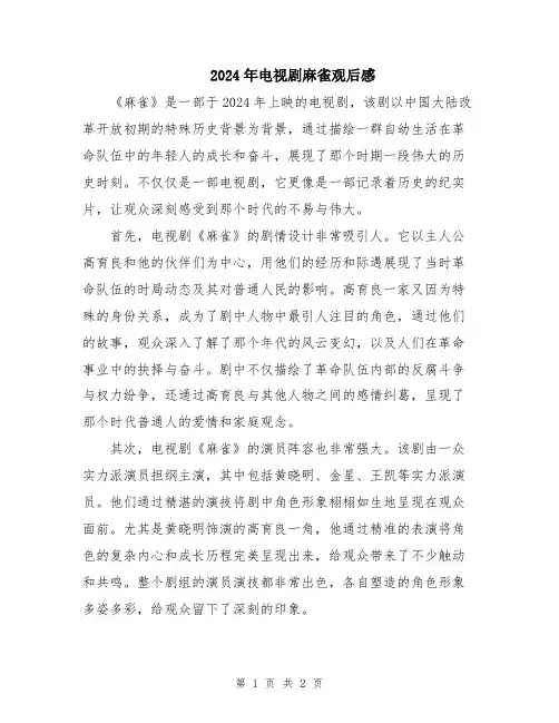 2024年电视剧麻雀观后感