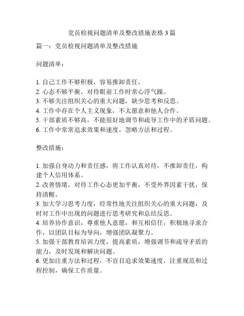 党员检视问题清单及整改措施表格3篇