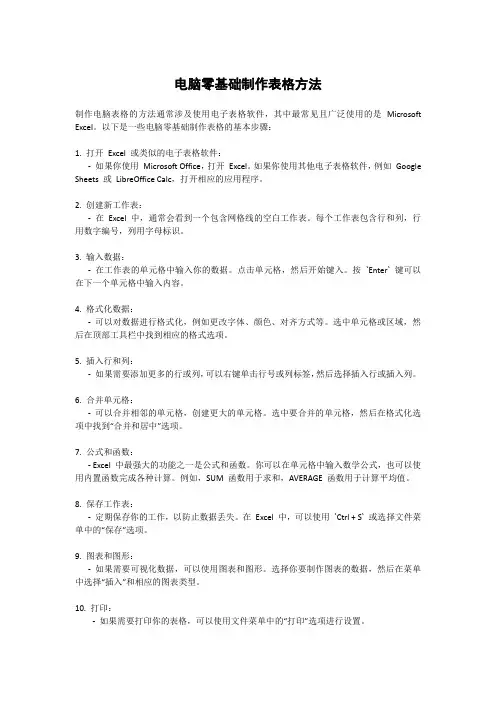 电脑零基础制作表格