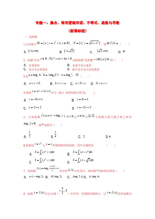 2013年高考数学(课标版)原创预测题(理科)：专题一 集合、常用逻辑用语、不等式、函数与导数