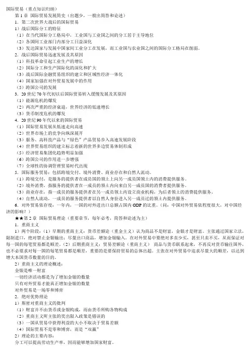 国际贸易(章节重点归纳)