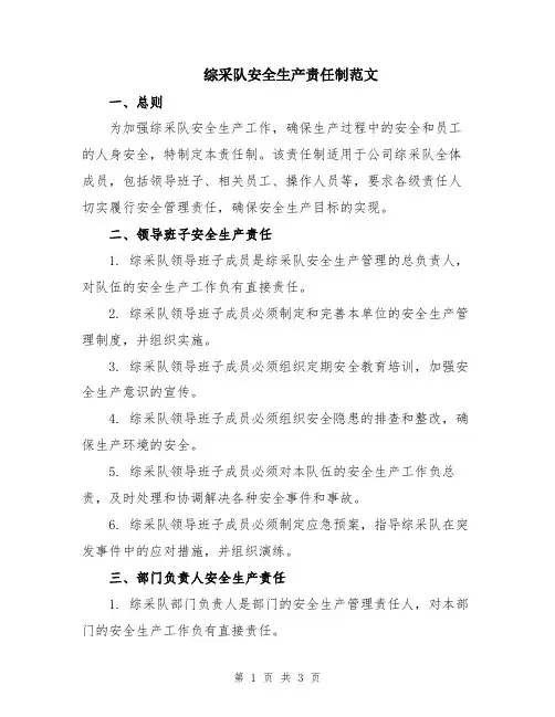 综采队安全生产责任制范文
