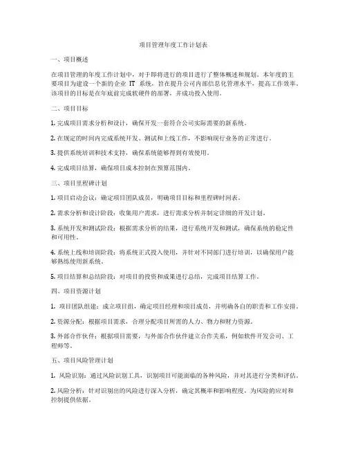项目管理年度工作计划表