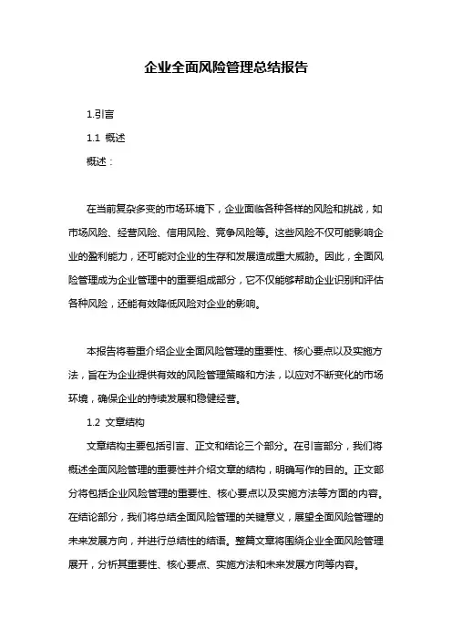 企业全面风险管理总结报告