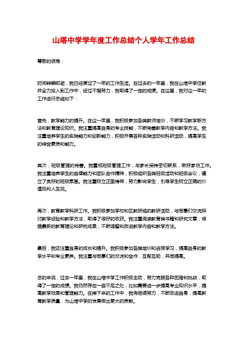山塔中学学年度工作总结个人学年工作总结