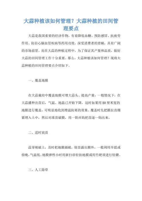 大蒜种植该如何管理？大蒜种植的田间管理要点