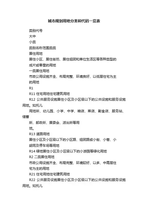 城市规划用地分类和代码一览表