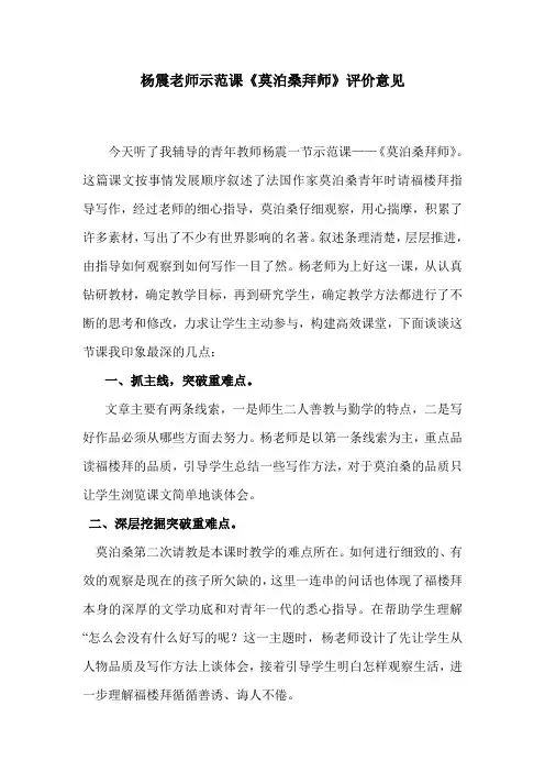 莫泊桑拜师评价意见
