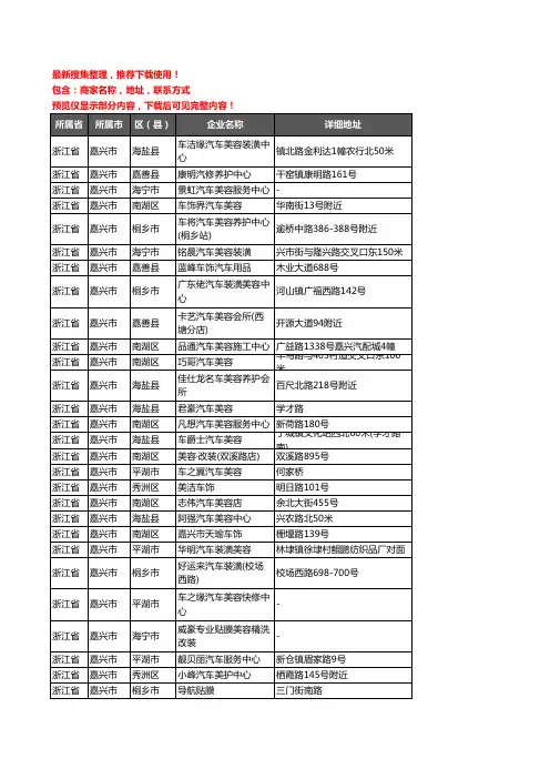 新版浙江省嘉兴市汽车装潢企业公司商家户名录单联系方式地址大全766家