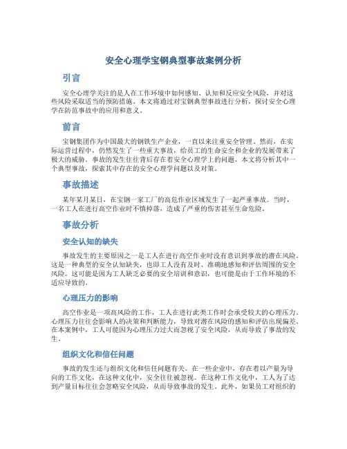 安全心理学宝钢典型事故案例分析可以参考