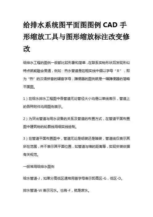 给排水系统图平面图图例CAD手形缩放工具与图形缩放标注改变修改