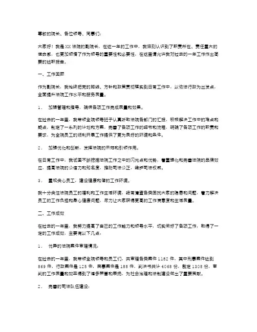法院副院长的述职报告范文