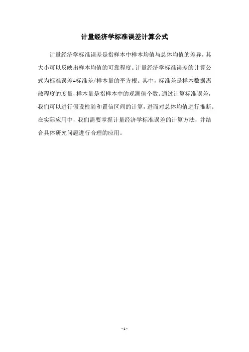 计量经济学标准误差计算公式
