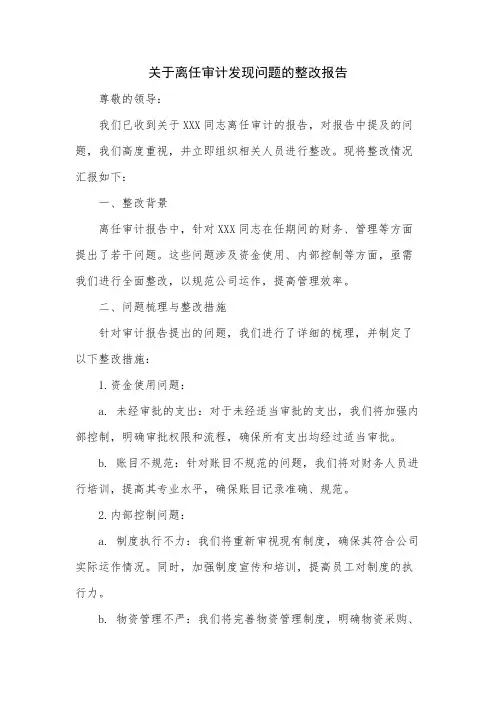关于离任审计发现问题的整改报告