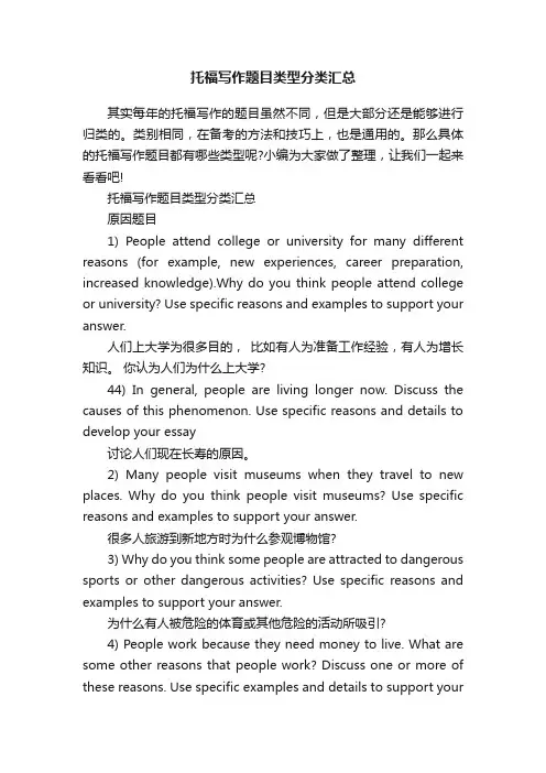 托福写作题目类型分类汇总