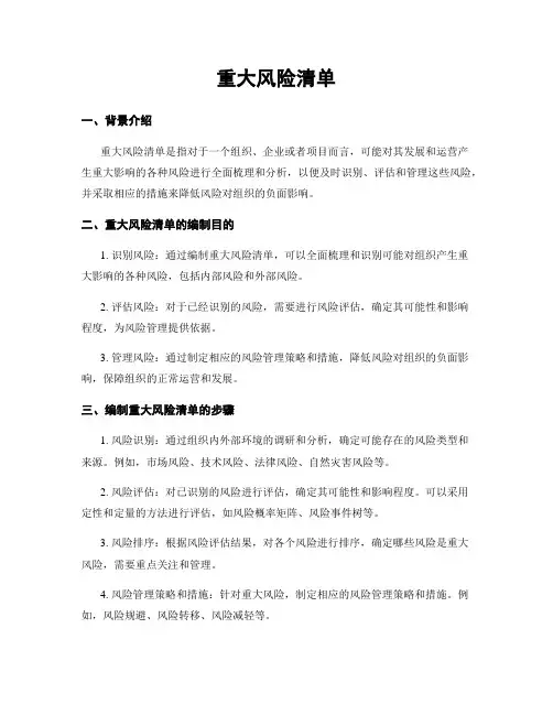重大风险清单