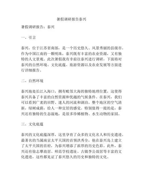 暑假调研报告泰兴