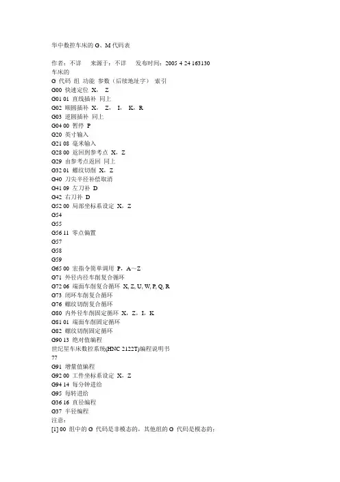 华中数控车床的G代码