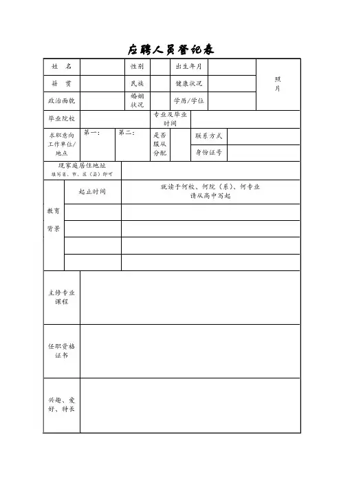 应聘人员登记表