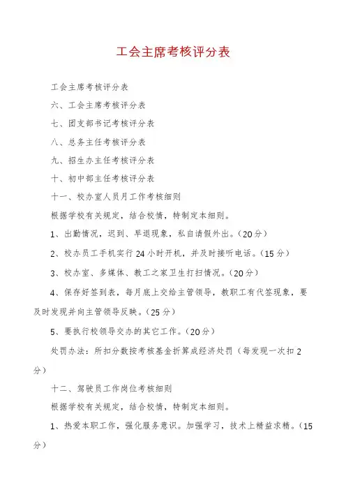 工会主席考核评分表