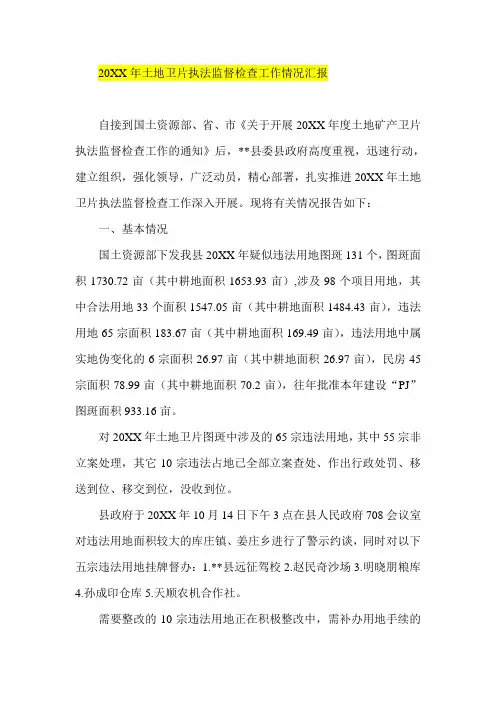 20XX年土地卫片执法监督检查工作情况汇报