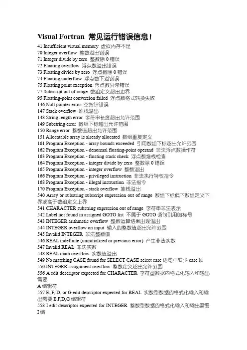 Visual+Fortran+常见运行错误信息