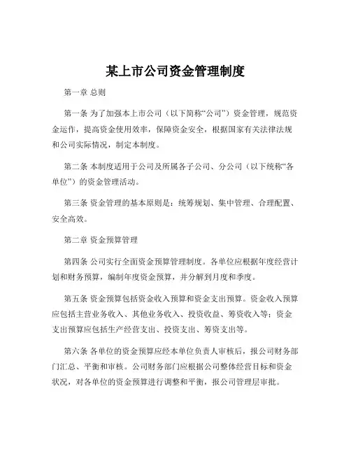 某上市公司资金管理制度