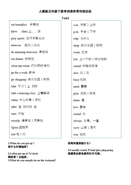 (word完整版)新人教版五年级英语下册单词表