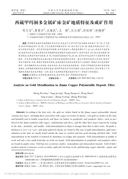 西藏甲玛铜多金属矿床金矿地质特征及成矿作用(郑文宝,唐菊兴,汪雄武,王焕,应立娟等