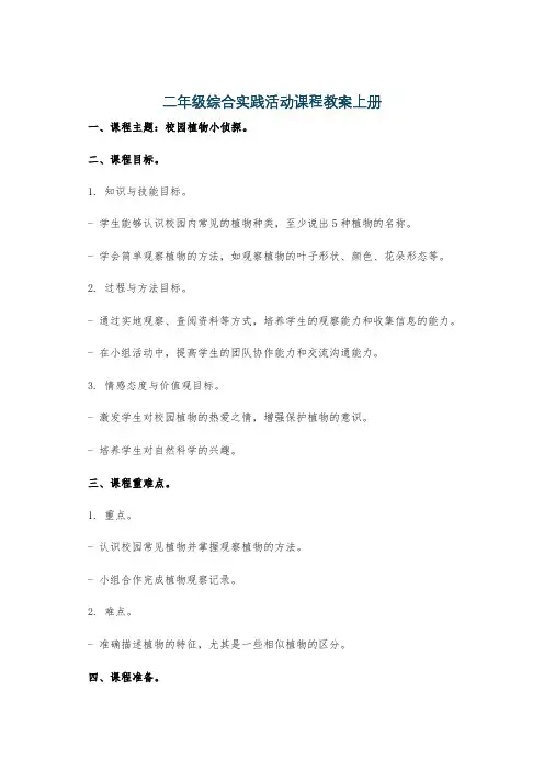 二年级综合实践活动课程教案上册