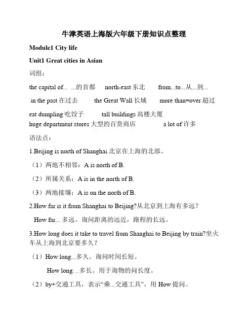 牛津英语上海版六年级下册知识点整理