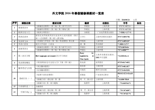 外文学院暑假辅修课教材一览表.doc