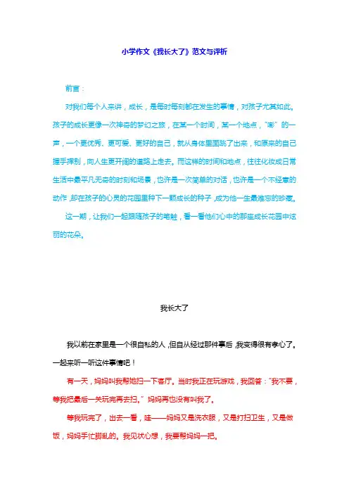 小学作文《我长大了》范文七篇与评析