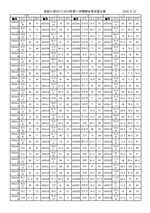 13-14小学成绩统计表(1401评比)(含原始登分册)