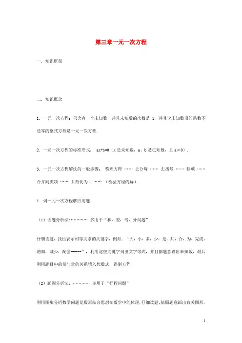 最新新编七年级数学上册第三章一元一次方程知识点总结新版新人教版
