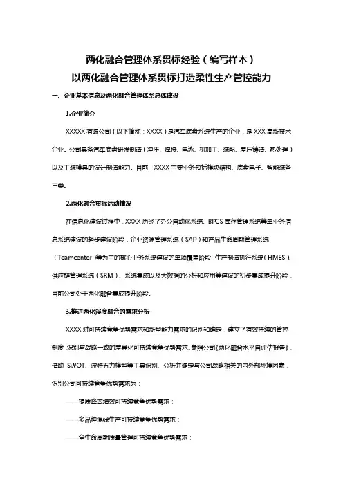 两化融合管理体系贯标经验(样本)