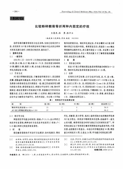 比较粉碎髌骨骨折两种内固定的疗效