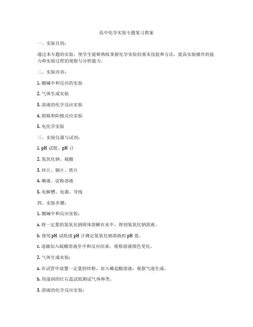 高中化学实验专题复习教案