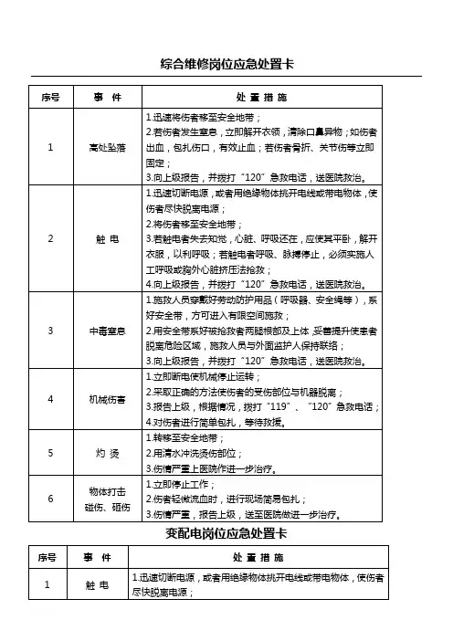 20种典型作业岗位应急处置卡63345